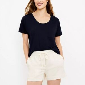 Lou & Grey Ann Taylor LOFT Supersoft Sateen Cream Cuffed Hem Drawstring Shorts M